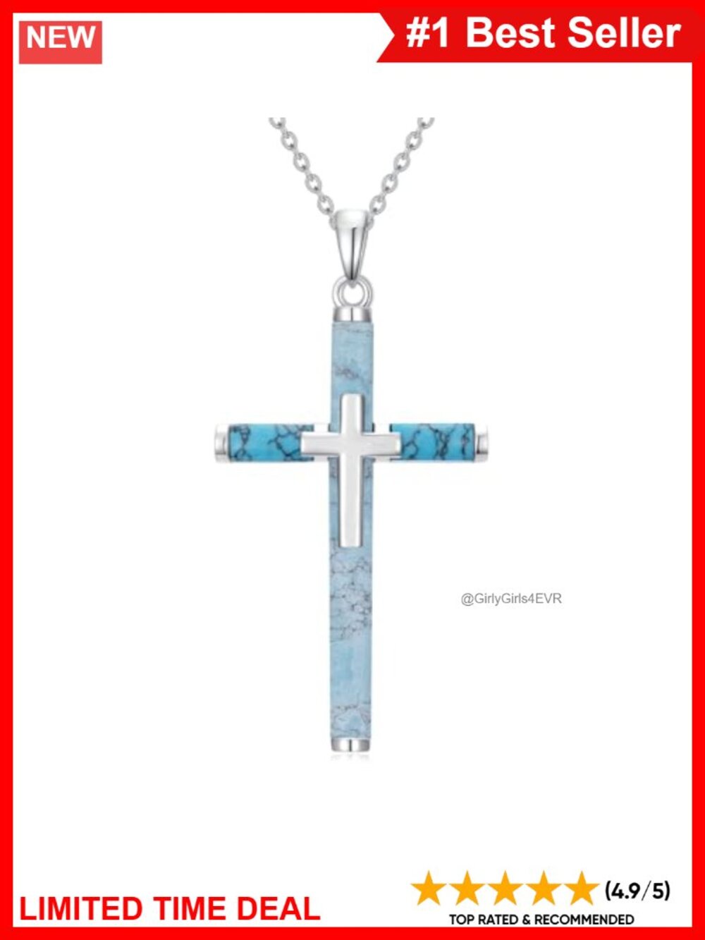 Sterling Silver Turquoise Cross Necklace S925 Lab Diamond 18+2 Inch Pendant